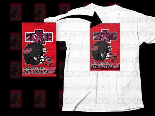 Arkansas State Red Wolves Graphic T-Shirt, College Football Helmet Design, Sports Fan Apparel, Black and White