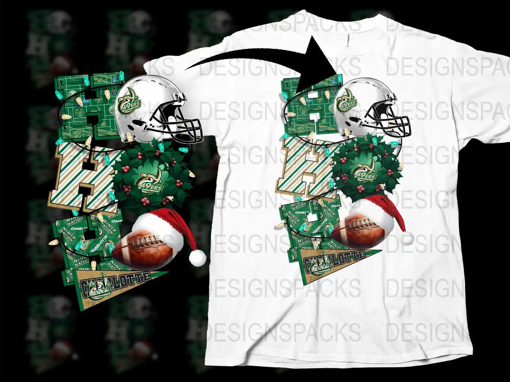 Festive Football T-Shirt Christmas Tree and Helmet Holiday Graphic Tee Unisex Sports Apparel