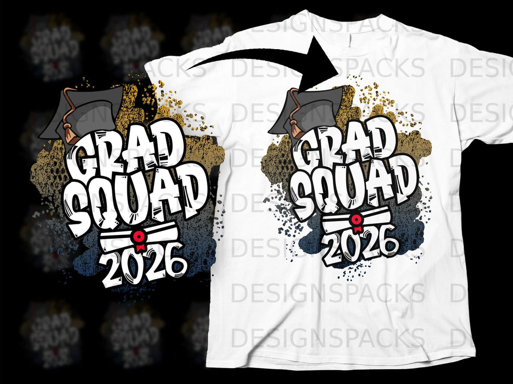 Grad Squad 2026 design with graduation cap and diploma.