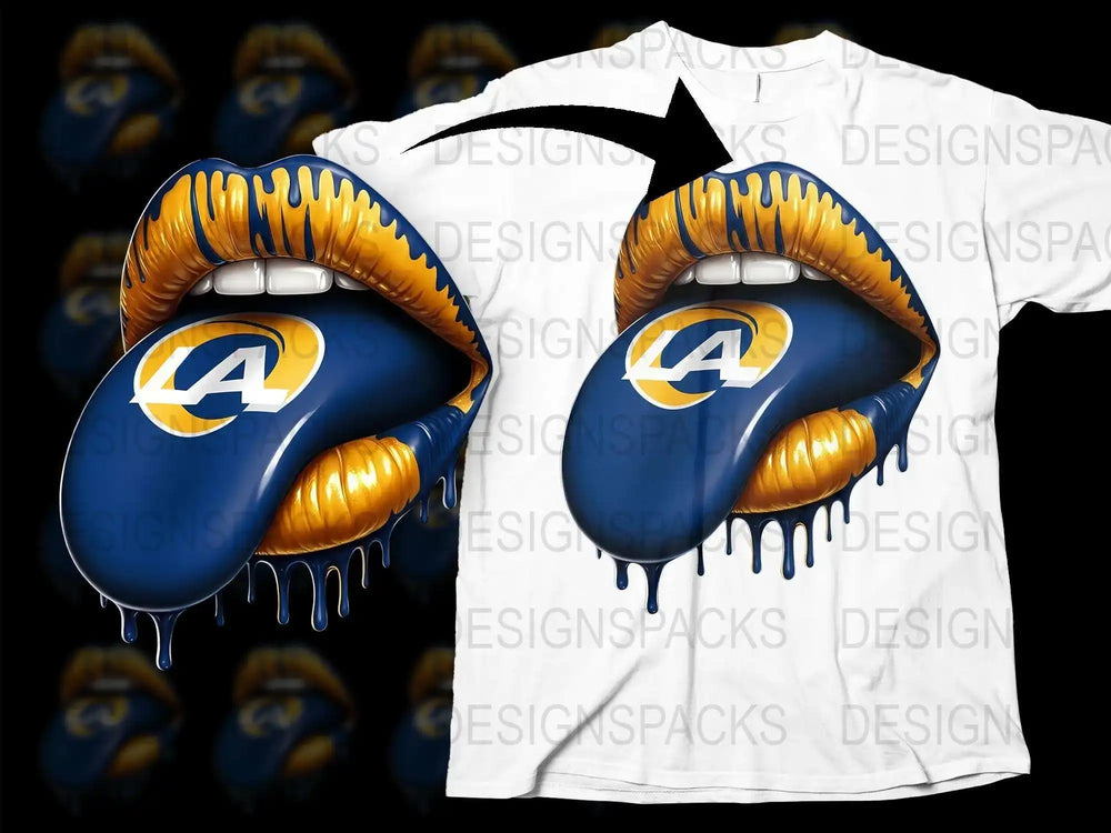 Unique LA Graphic T-Shirt with Blue and Yellow Dripping Lips Design, Stylish Casual Wear
