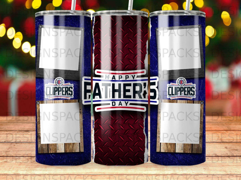 Tumbler with "Clippers Father's Day" text and red diamond plate design.