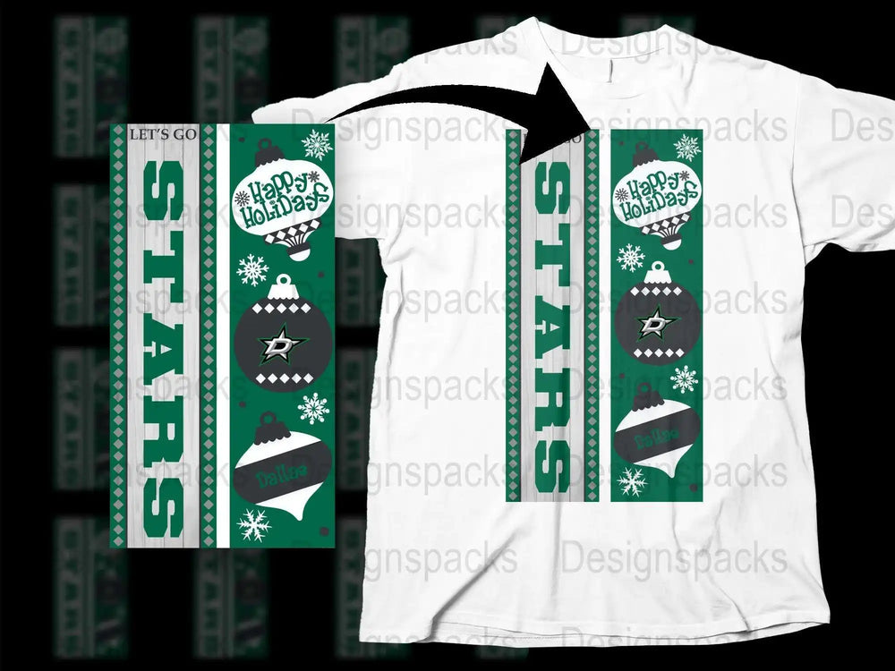 Happy Holidays Scarf and T-Shirt Set, Winter Snowflake and Star Design, Festive Green and White Apparel