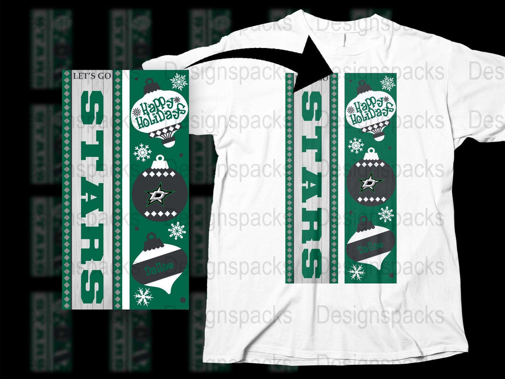 Happy Holidays Scarf and T-Shirt Set, Winter Snowflake and Star Design, Festive Green and White Apparel