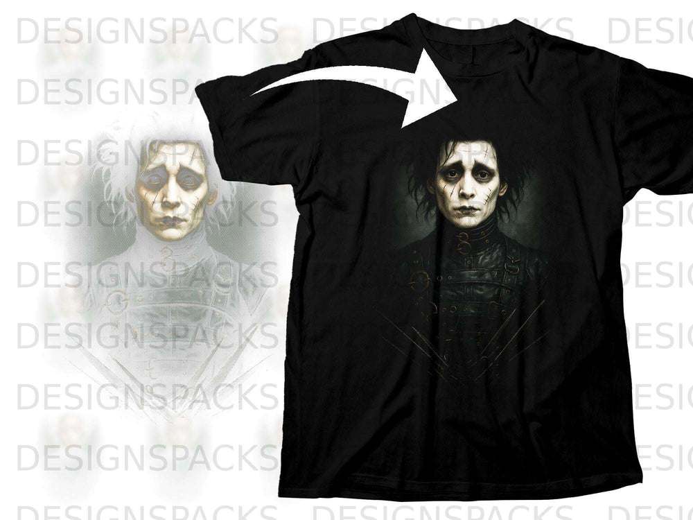 Black t-shirt with a dark graphic of Edward Scissorhands.