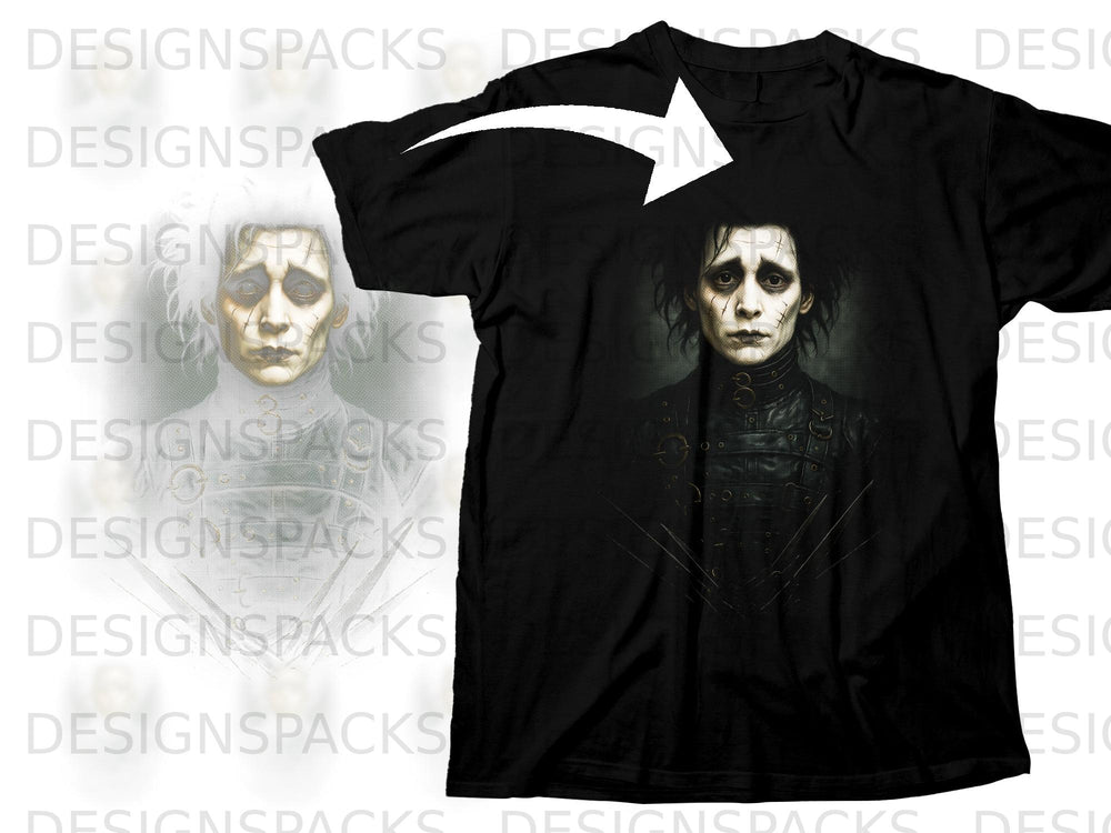 Black t-shirt with a dark graphic of Edward Scissorhands.