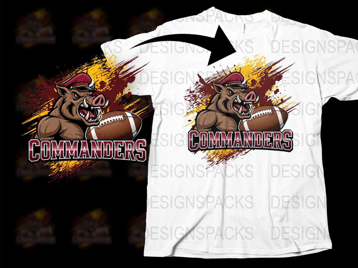 Commanders Football Team Graphic T-Shirt, Angry Bull Mascot Sports Tee, Unique Athletic Apparel for Fans