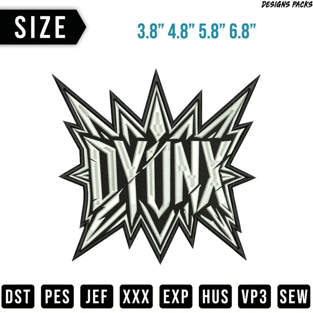 Explosion design with "DYONX" text and file format options.