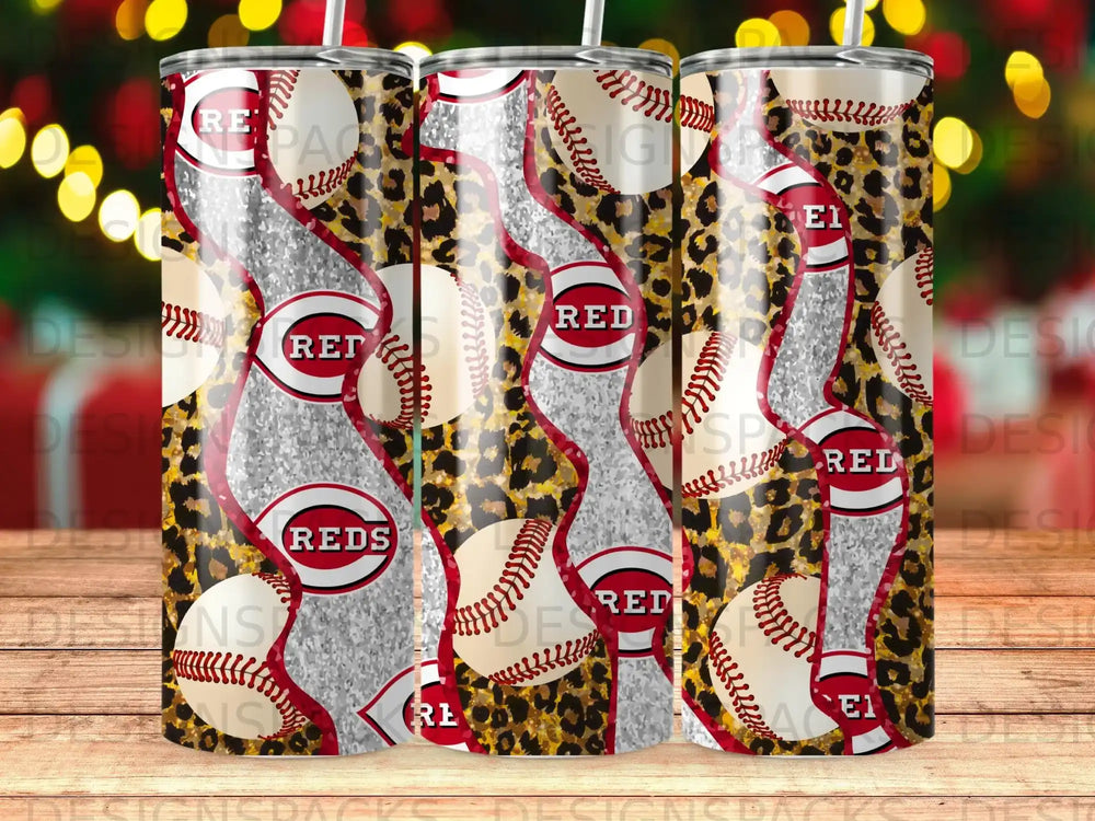 Baseball pattern with repeating "RED" text and leopard print.