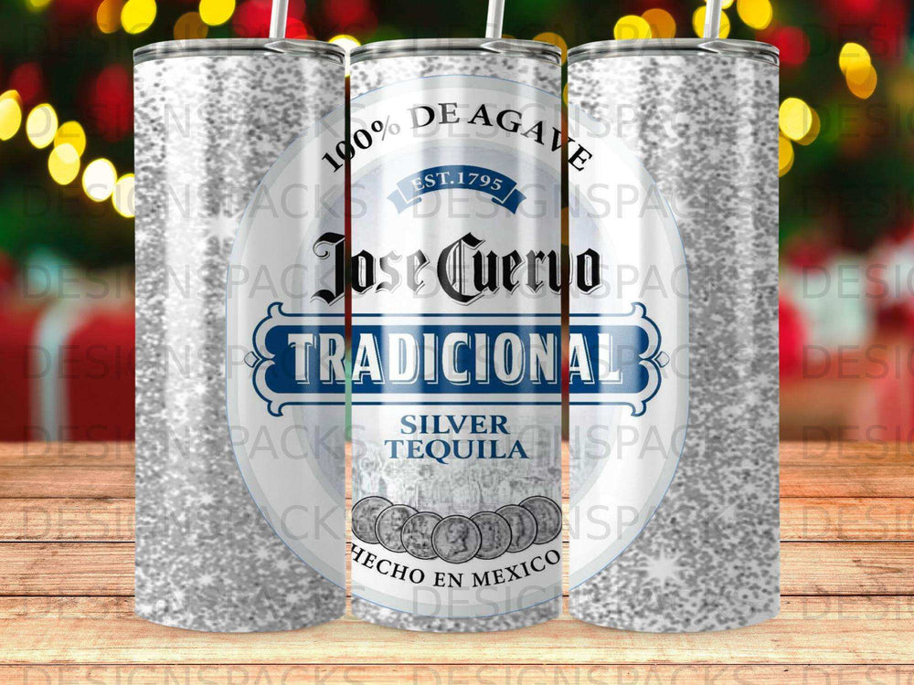 Jose Cuervo Tradicional Silver Tequila tumbler with glitter accents.