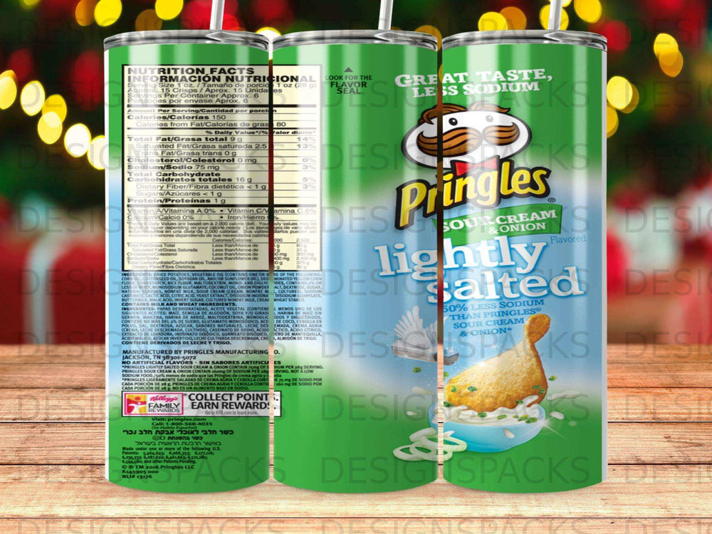 Pringles lightly salted sour cream and onion potato crisps in a can.