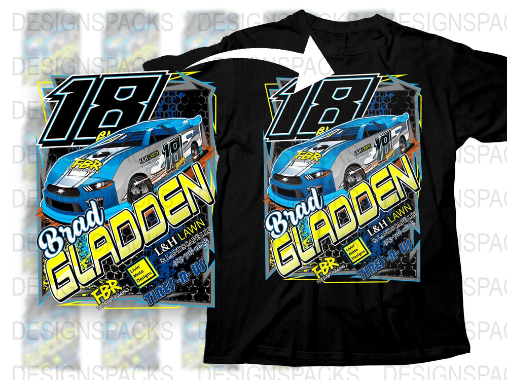 Brad Gladden Racing Car T-Shirt, Number 18 Blue and Black Graphic Tee, Motorsport Apparel for Fans