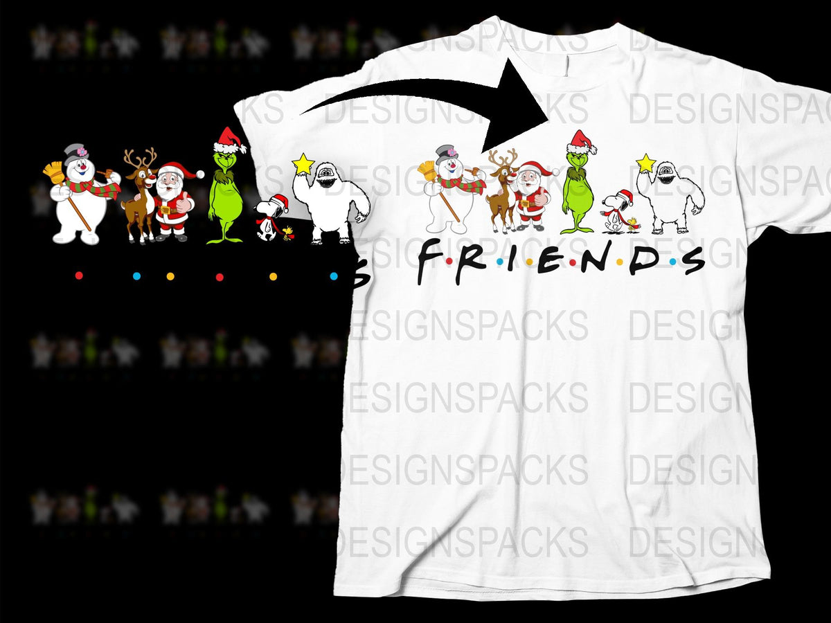 Christmas Friends T-Shirt, Funny Holiday Characters Tee, Grinch and Santa Claus, Festive Adult Apparel