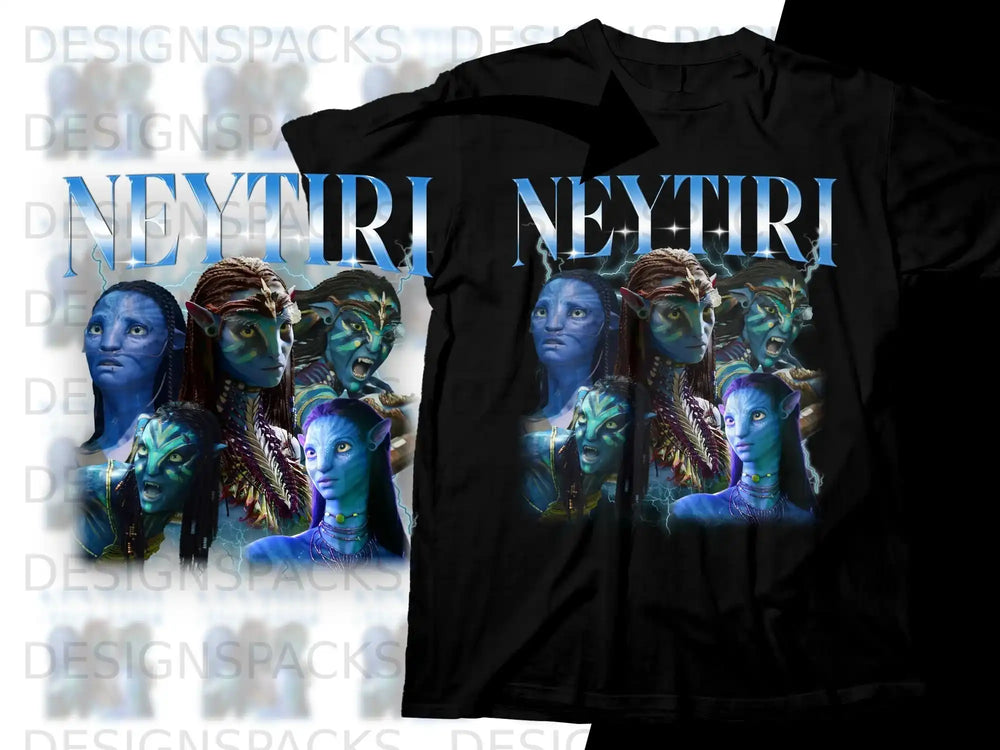 Neytiri collage on black t-shirt design.