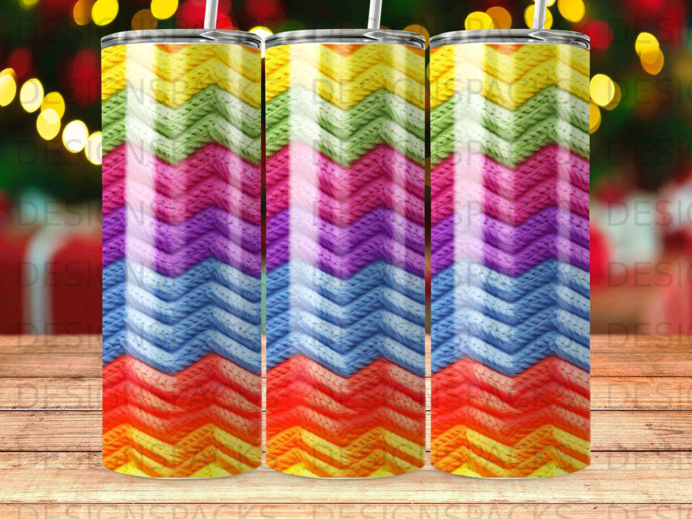 Chevron pattern with rainbow colors on a tumbler.