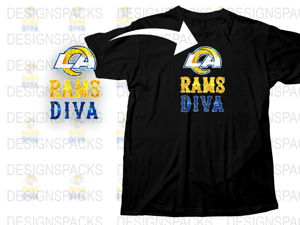 Los Angeles Rams Diva T-Shirt, Black Graphic Tee, Women's Football Fan Apparel, LA Rams Shirt