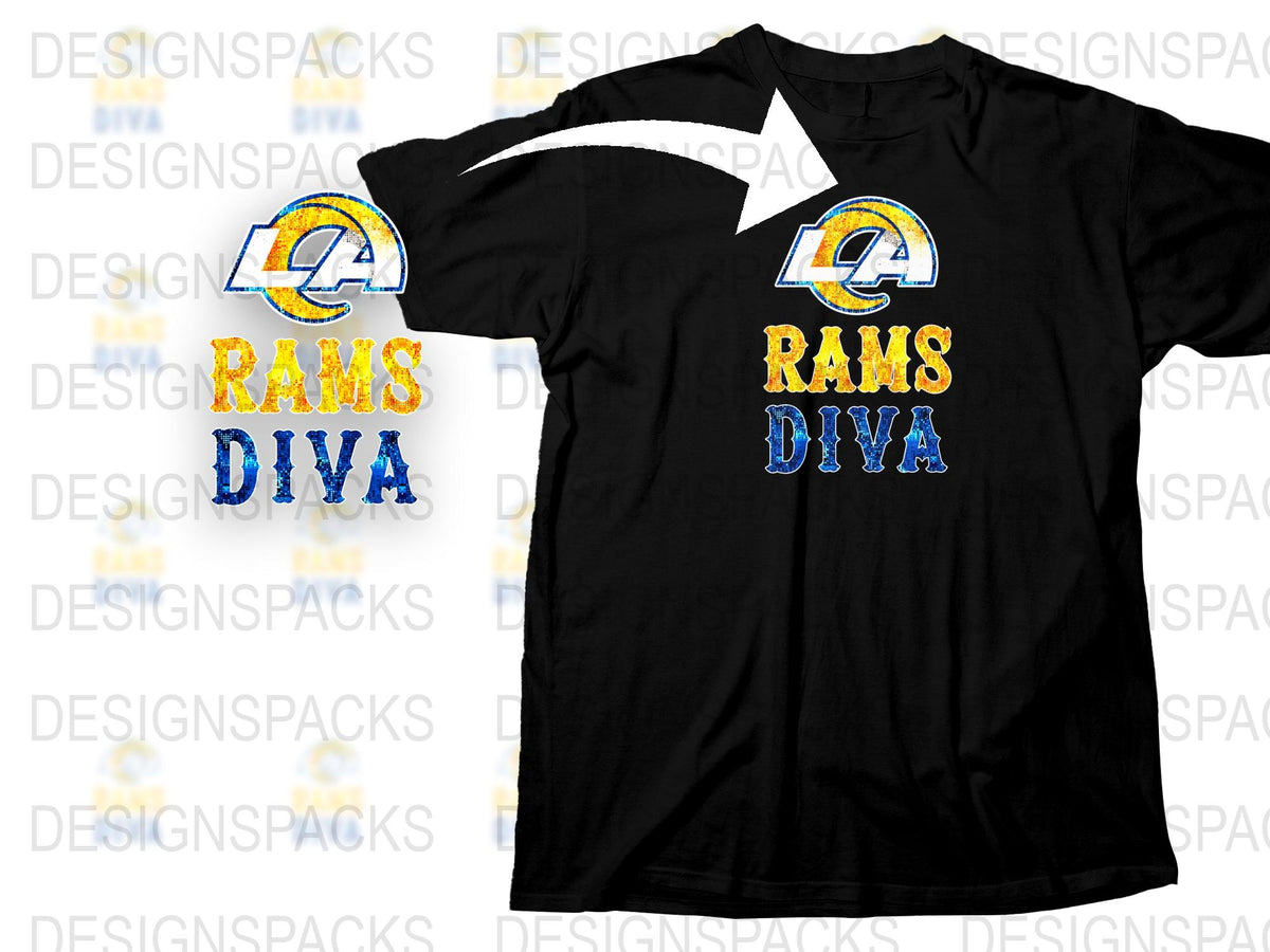 Los Angeles Rams Diva T-Shirt, Black Graphic Tee, Women's Football Fan Apparel, LA Rams Shirt