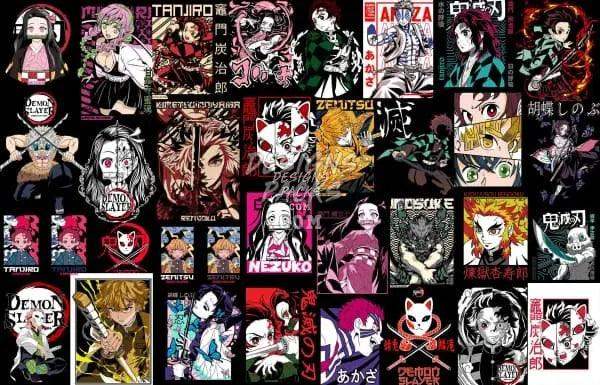 Demon Slayer anime designs for DTF, DTG, embroidery, and tumbler wraps, print-ready PNG, PES, SVG