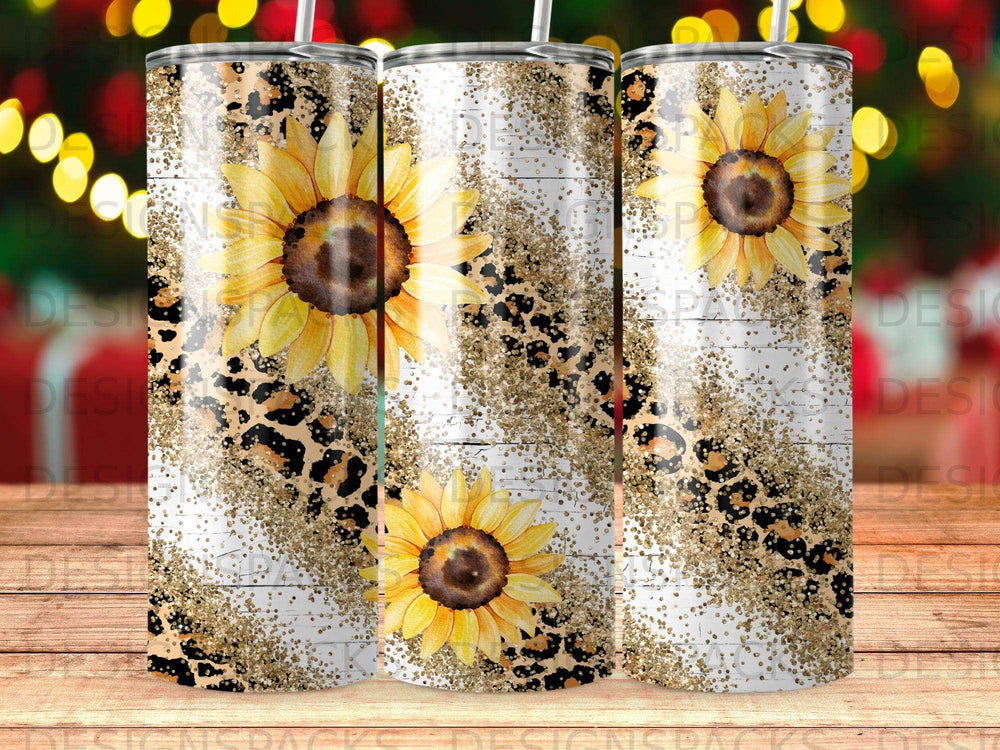 Sunflower Leopard Gold Glitter White Wood Tumbler product type