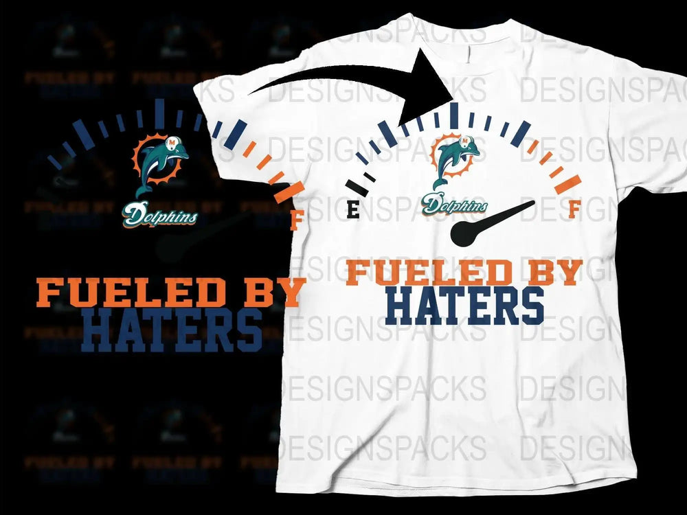 Fueled by Haters T-Shirt, Miami Dolphins Inspired Design, Sports Fan Tee, White Graphic Shirt