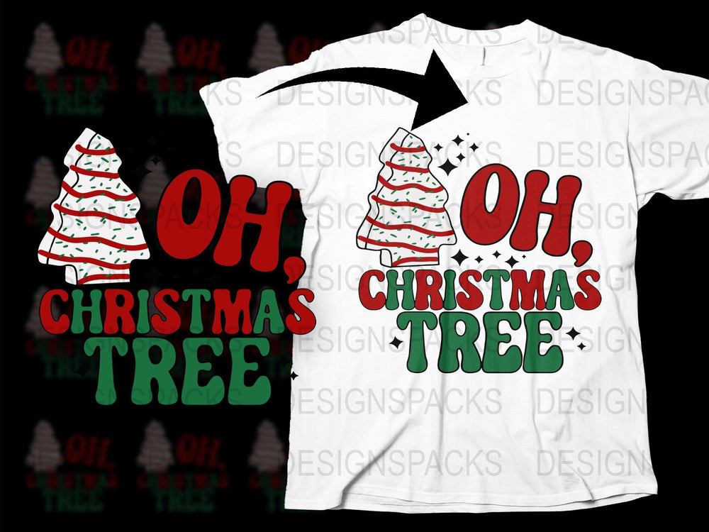 Oh Christmas Tree Graphic T-Shirt, Festive Holiday White Tee, Casual Xmas Apparel for All Ages