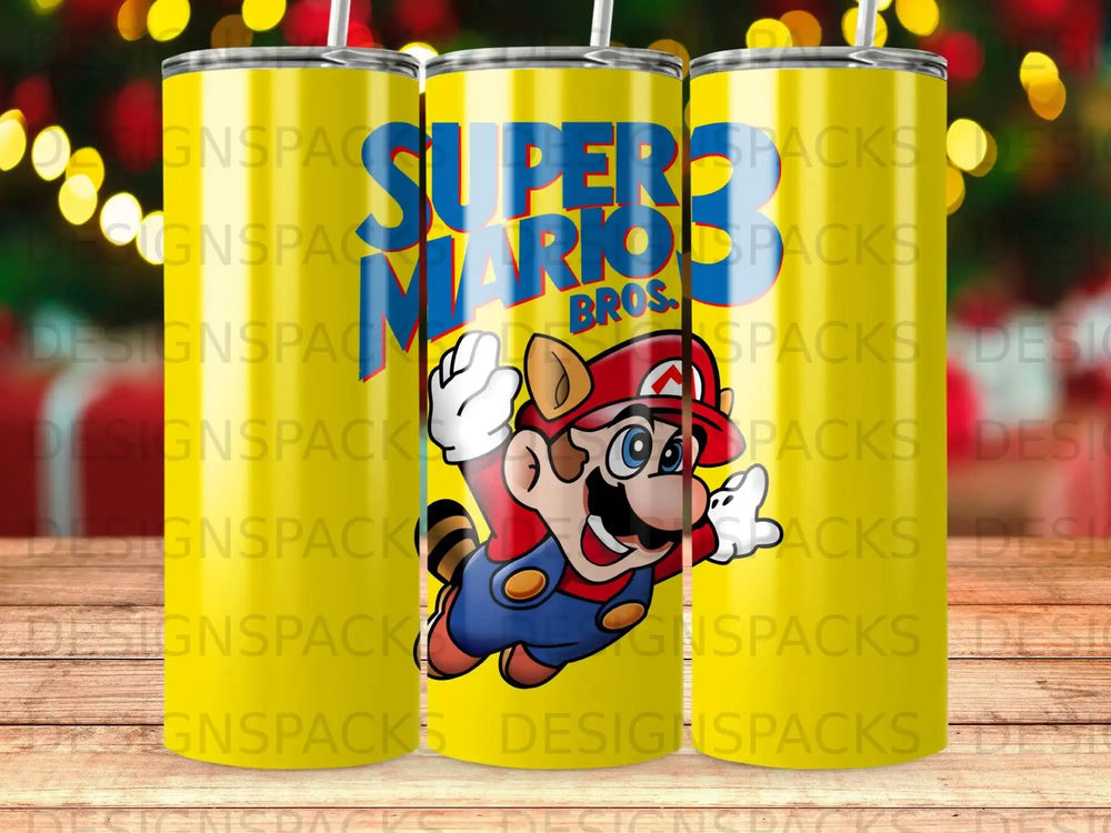 Super Mario Bros. character jumping on a yellow background.