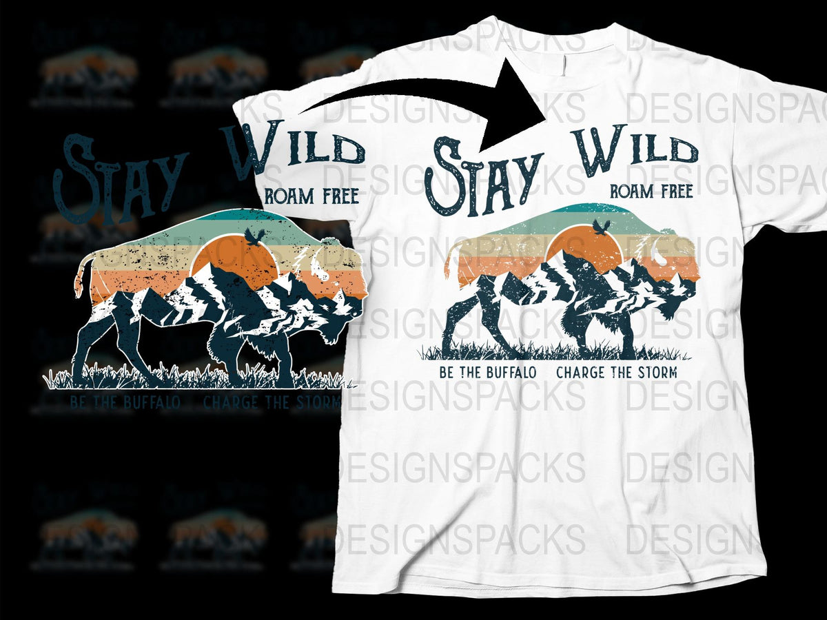 Stay Wild Buffalo Graphic T-Shirt, Nature Inspired Wildlife Tee, Roam Free Wilderness Apparel