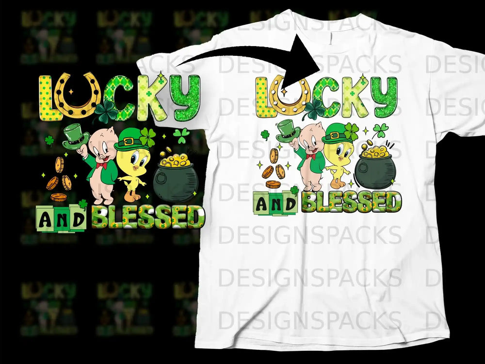 Lucky And Blessed Cartoon Characters St Patricks Day product type
