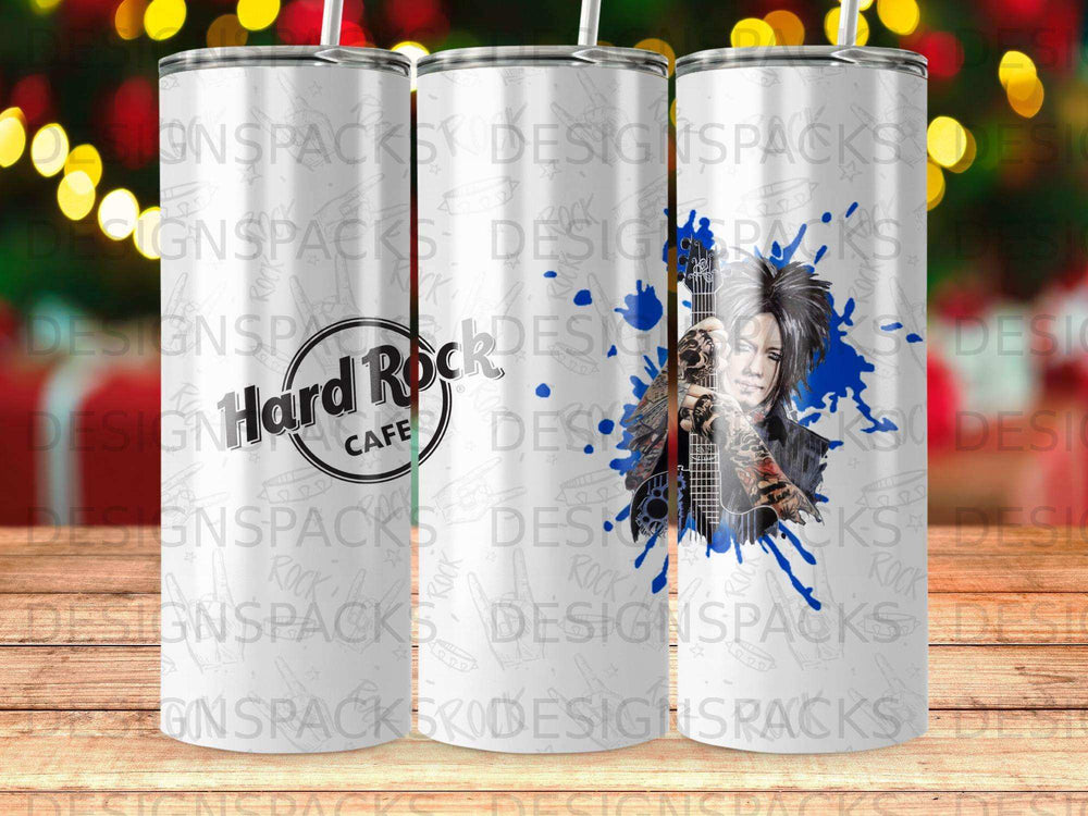 Hard Rock Cafe tumbler featuring a stylized skull graphic.
