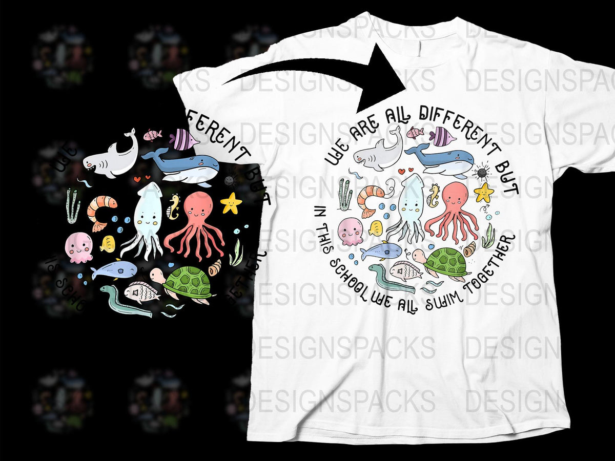 Kids Ocean T-Shirt, Cute Marine Animals Graphic Tee, Whimsical Sea Creatures, Children's Educational Summer Shirt