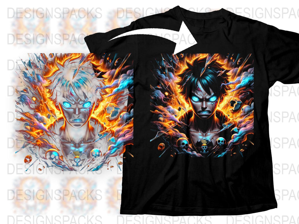 Men's Graphic Tee Fiery Blue Eyes Skulls Flames T-Shirt, Unique Fantasy Art Shirt, Bold Colors, Casual Streetwear, Collector's Edition