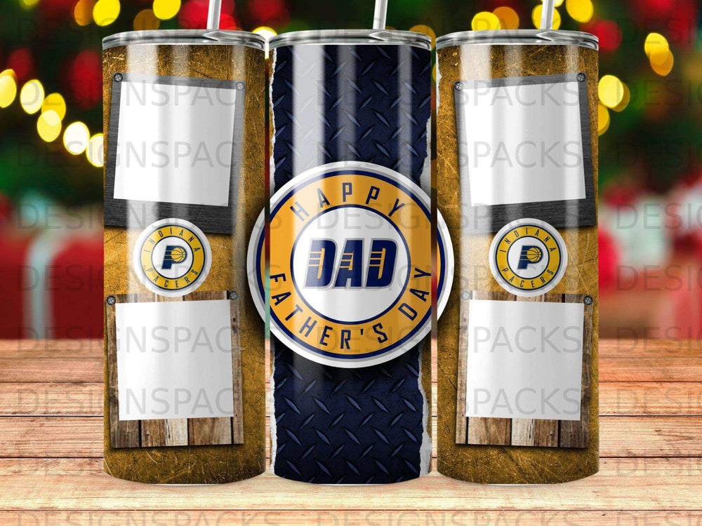 Happy Father's Day tumbler with Indiana Pacers logo.