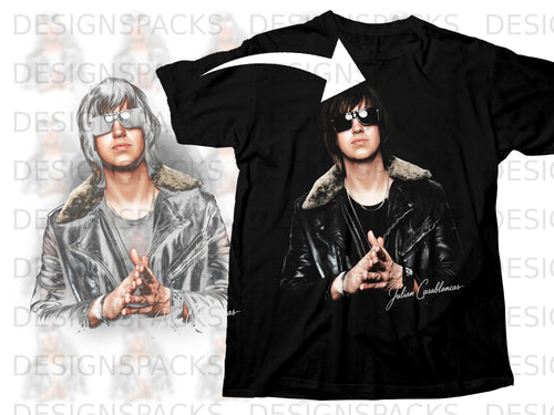 Black t-shirt with Julian Casablancas graphic and signature.