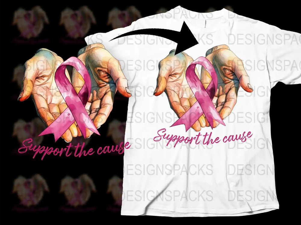 Support The Cause Pink Ribbon T-Shirt, Breast Cancer Awareness, Unisex Cotton Tee
