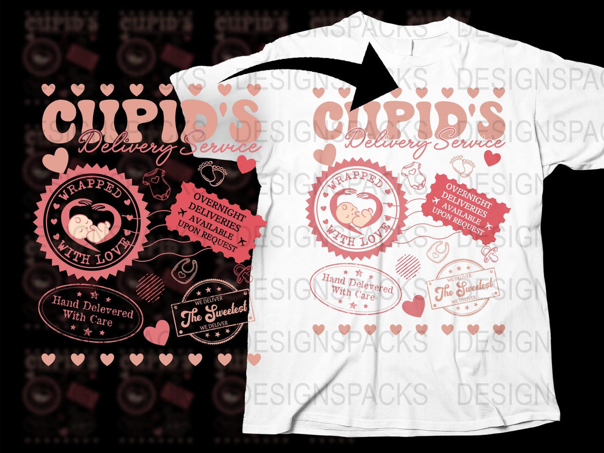 Cute Cupid's Delivery Service T-Shirt, Valentine's Day Gift, Sweetheart White Tee, Romantic Love Graphic Shirt
