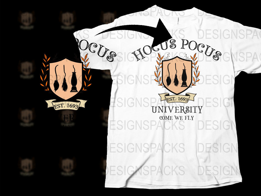 Hocus Pocus University T-Shirt, Witch Broomstick Graphic Tee, Est. 1639 Halloween Shirt