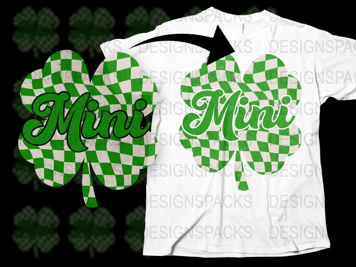 Green Plaid Mini Checkered Shamrock Pattern T-Shirt, St. Patrick's Day Graphic Tee, Irish Celebration Shirt