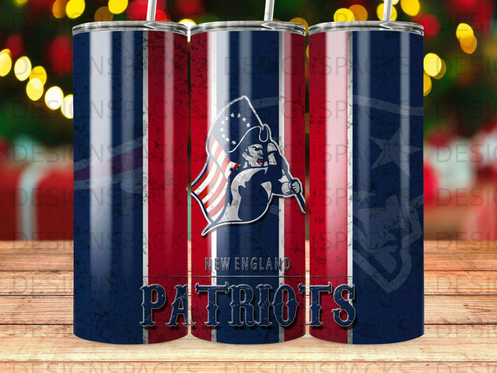 New England Patriots tumbler with team logo and text.