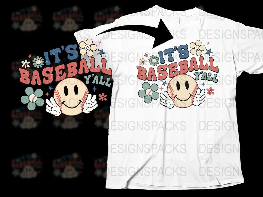 It's Baseball Y'all T-Shirt, Cute Sports Tee, Unisex Baseball Shirt, Casual Game Day Outfit, White Graphic Tee with Colorful Design