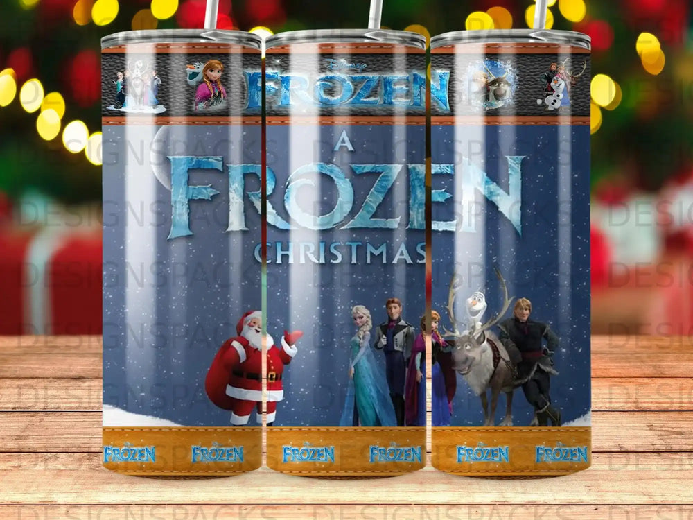 Frozen Christmas tumbler featuring Elsa, Anna, and Olaf.