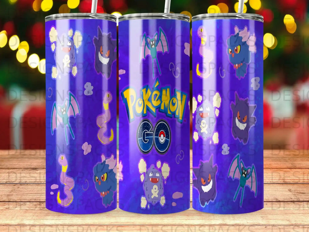 Pokemon GO tumbler with Gengar and other ghost-type Pokemon.