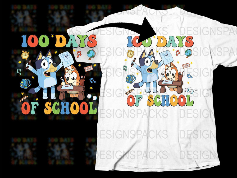 Kids 100 Days of School T-Shirt, Cartoon Dog Celebration Tee, Colorful School Milestone Shirt