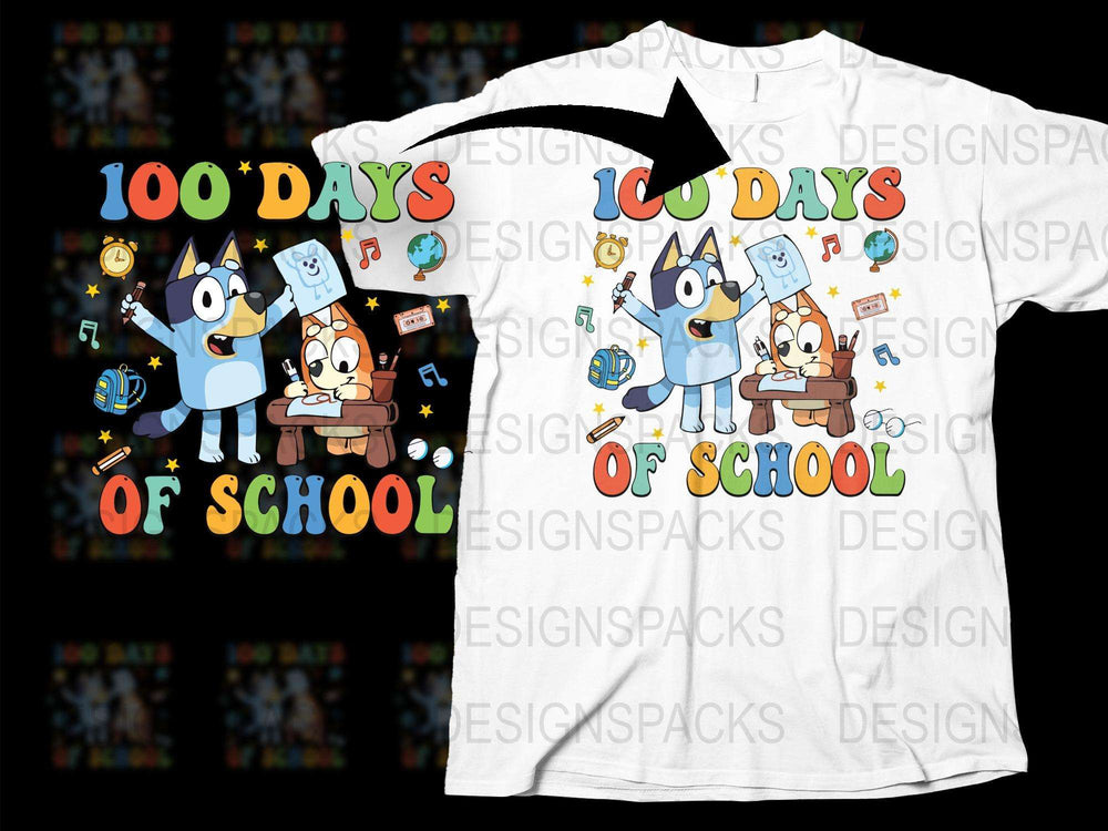 Kids 100 Days of School T-Shirt, Cartoon Dog Celebration Tee, Colorful School Milestone Shirt