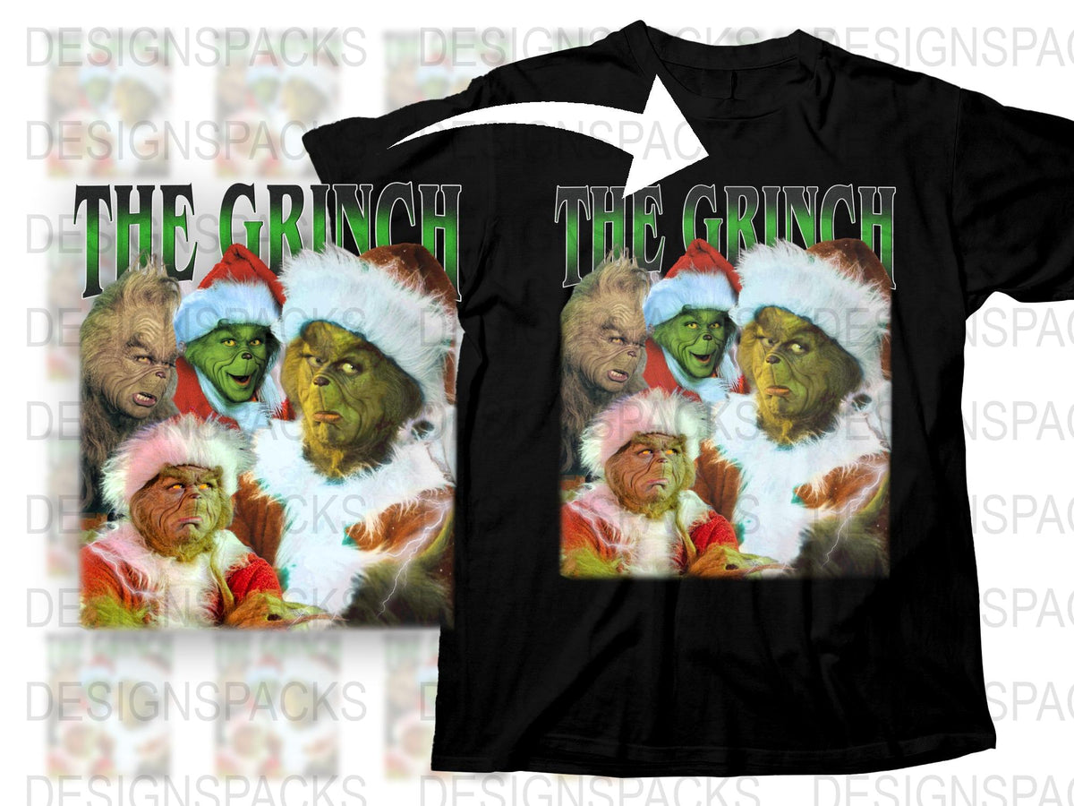 The Grinch Movie Character Graphic T-Shirt, Christmas Party Holiday Tee, Unisex Casual Black Top