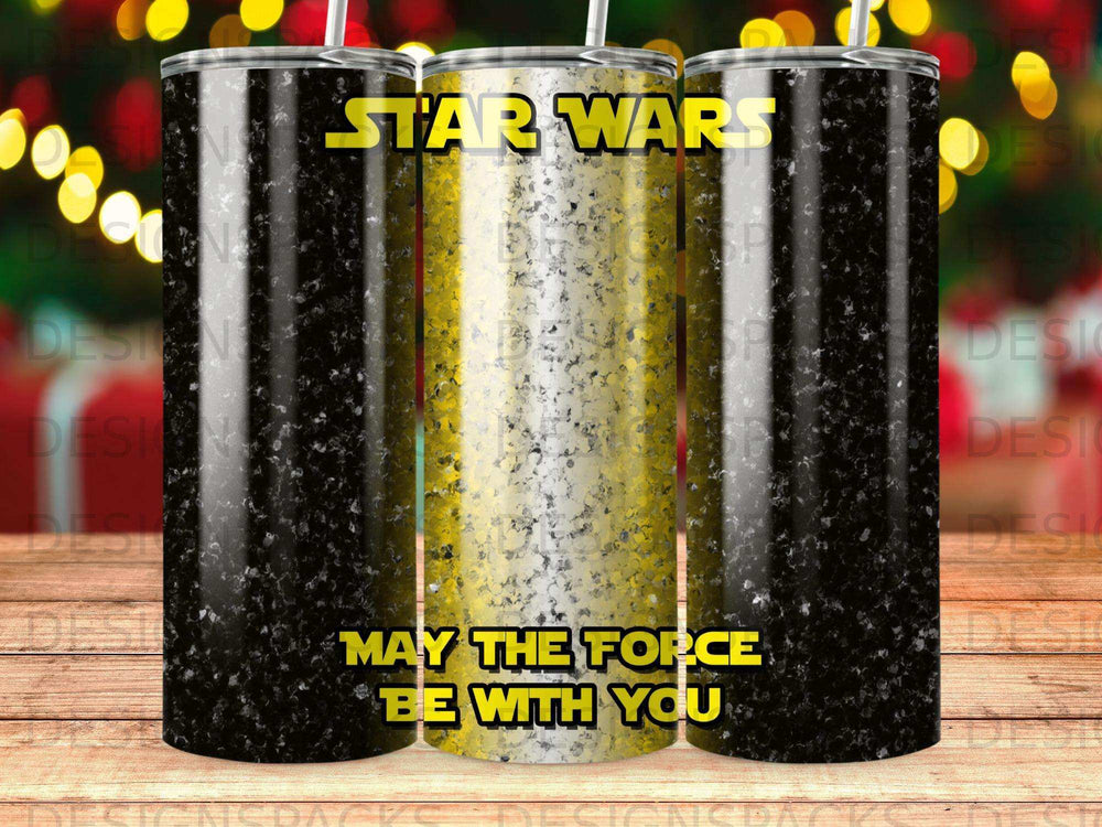 Star Wars tumbler with "May the Force be with you" text.