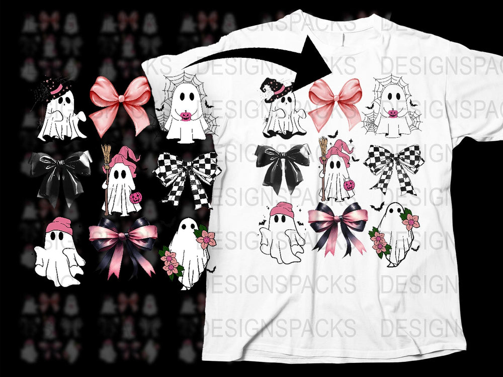 Cute Ghost Clipart and T-Shirt Design, Halloween Ghost Graphics, Cartoon Spirit Art, Digital Download, DIY Costume Ideas, Seasonal Decor