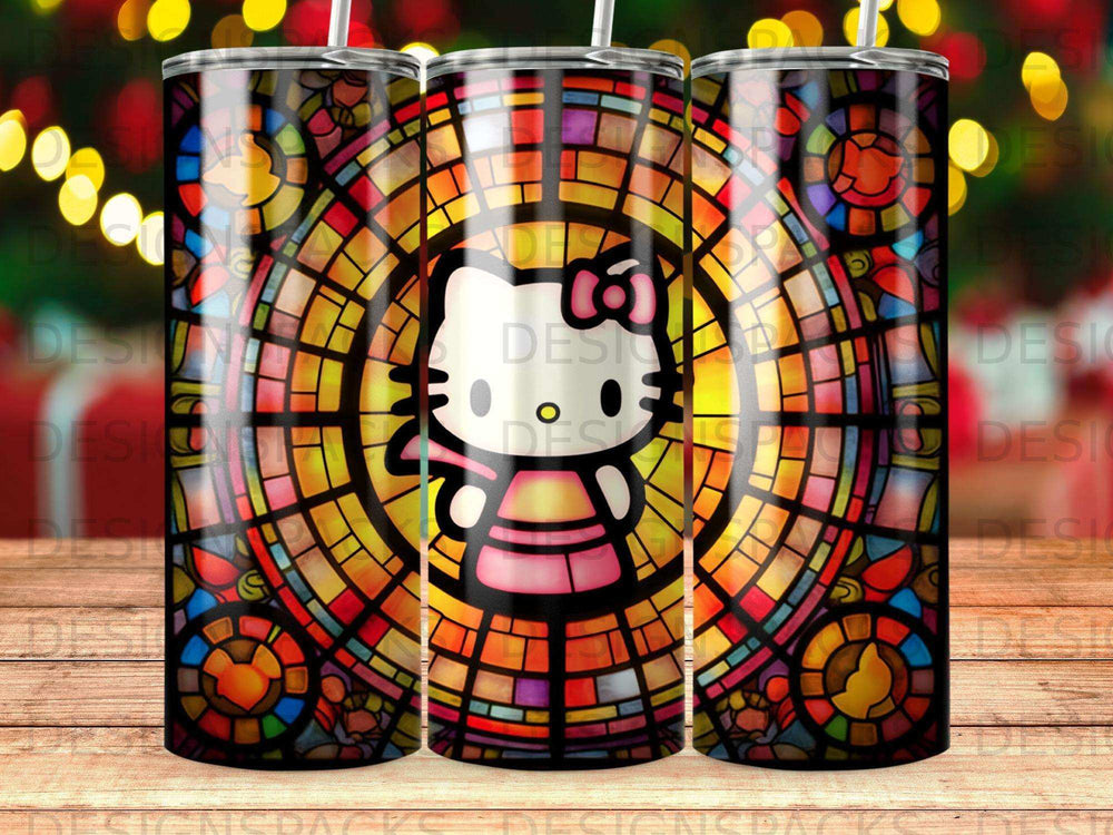 Stained glass Hello Kitty design on a tumbler.