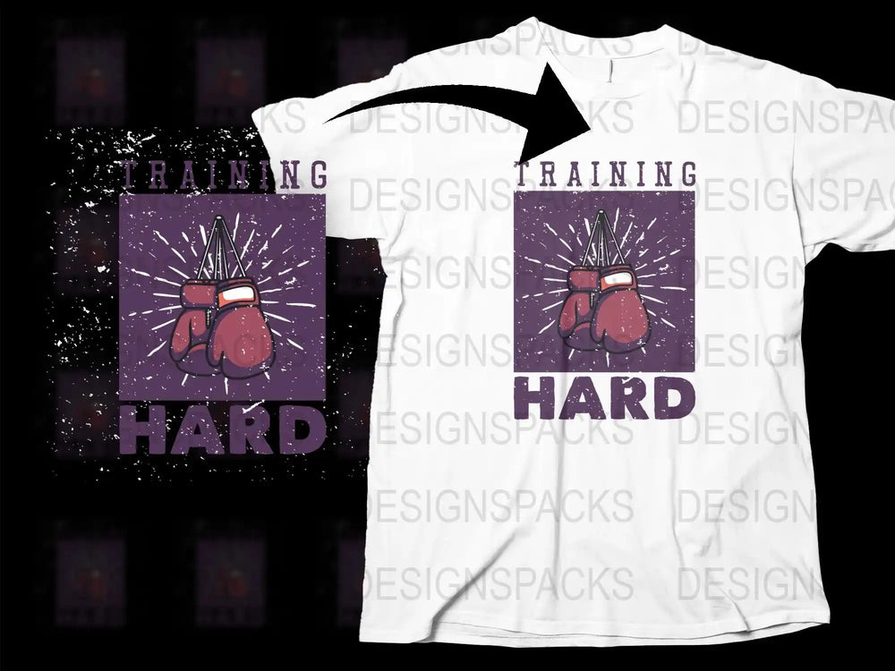 Training Hard T-Shirt, Boxing Gloves Graphic Tee, White Unisex Sports Shirt, Fitness Motivational Apparel