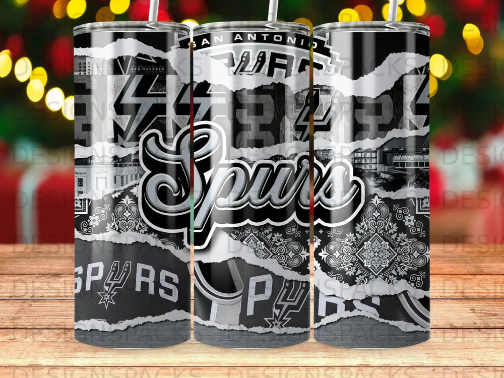 San Antonio Spurs logo and graphic design on a tumbler.