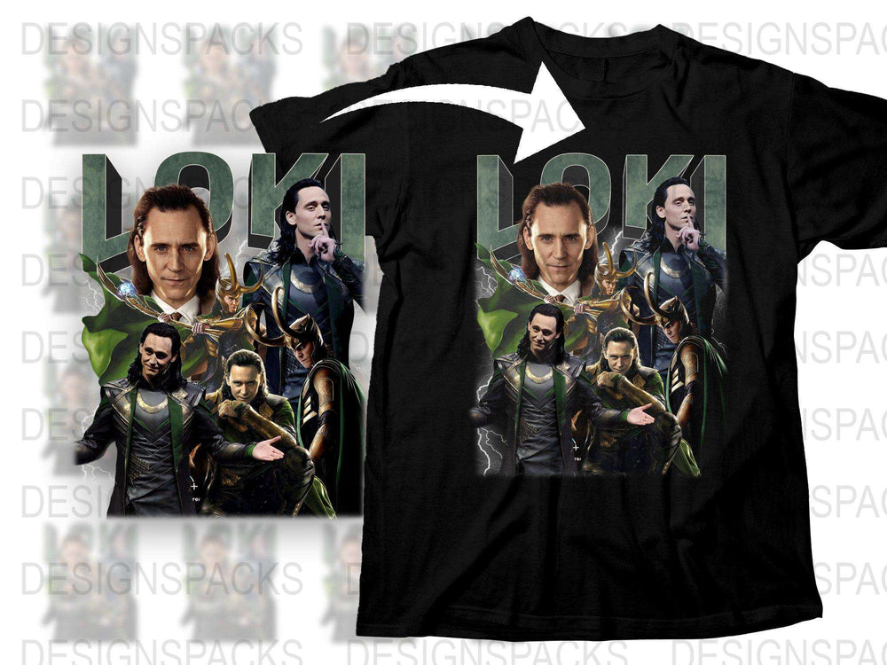 Loki Themed T-Shirt, Marvel Character Graphic Tee, Multiple Poses, Black Color, Unisex Shirt for Fans