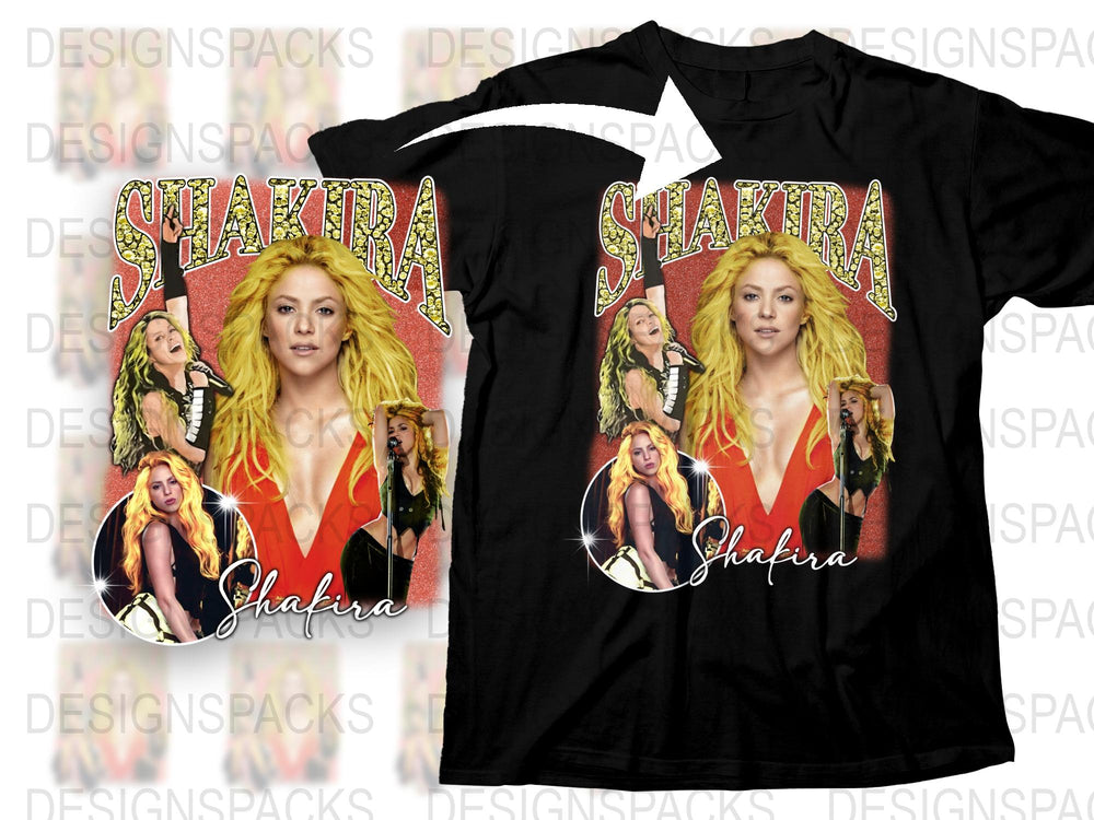 Shakira Graphic T-Shirt, Pop Music Icon Tee, Vintage Style Concert Shirt, Fan Gift Idea, Black Cotton Top with Singer Print